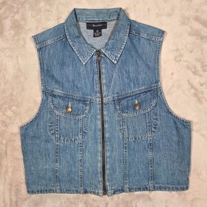 Vintage Breeches Denim Vest Womens M USA Zip Front Utility Pockets Cotton